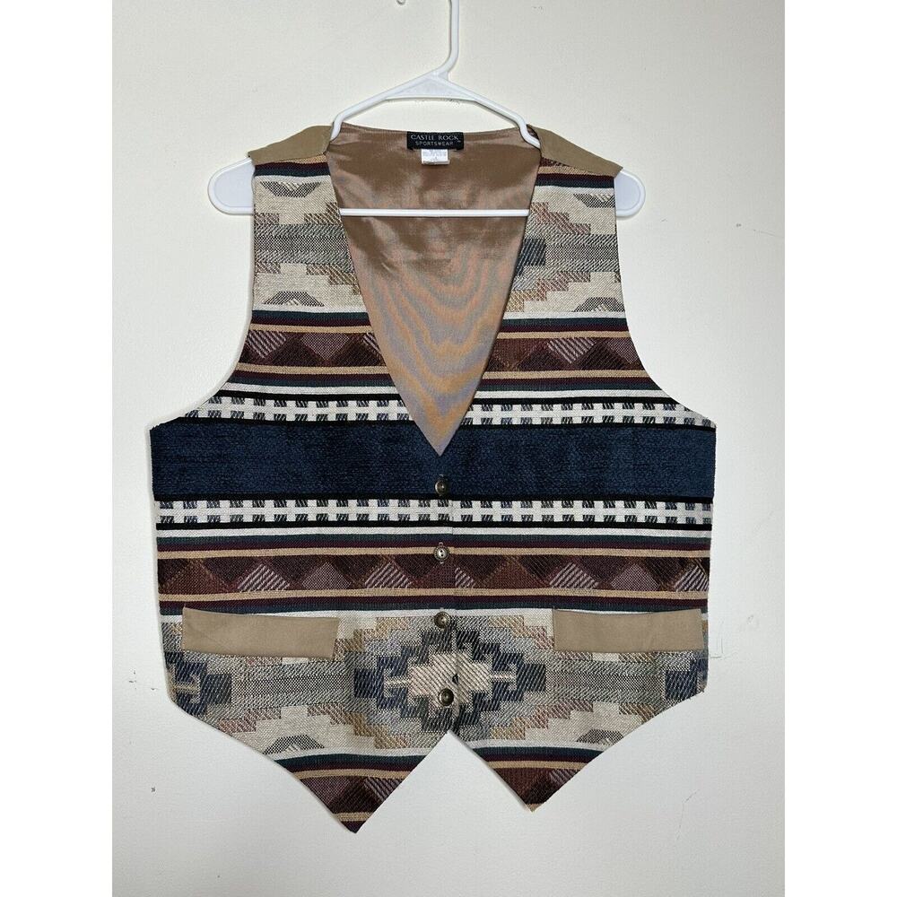 Vintage Castle Rock Southwestern Style Vest Tapestry Texture Size Large Button